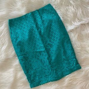 LOFT petites Teal Lace Skirt